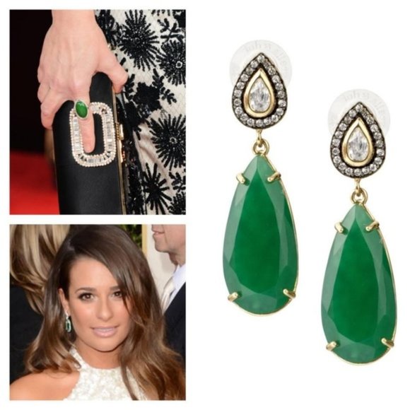:: Stella & Dot~Ultra-RARE~Retired Emerald + Gold Liz Drop Earrings - Picture 3 of 9
